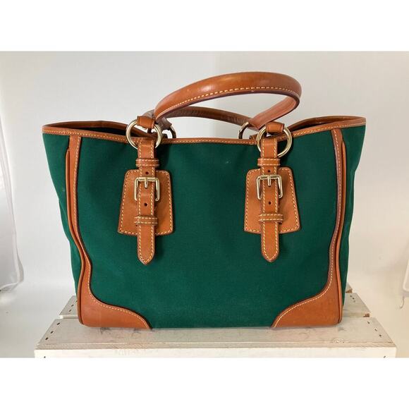 DOONEY & BOURKE GREEN CANVAS/ LEATHER SHOULDER TOTE ASIS - Picture 5 of 16